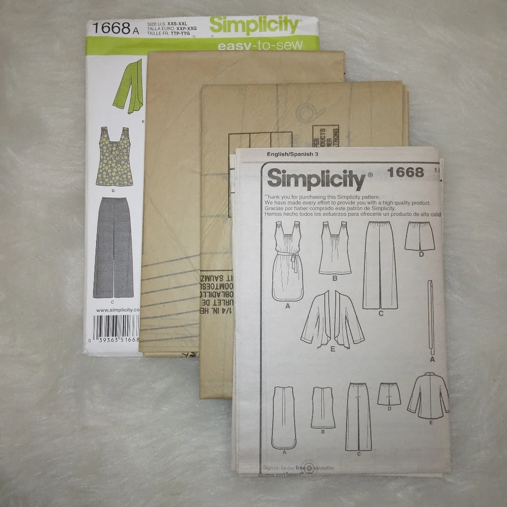 SIMPLICITY 1668 Sz XXS-XXL Easy-to-sew Jacket Dress Top Pants Shorts